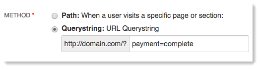 Querystring conversion payment complete value