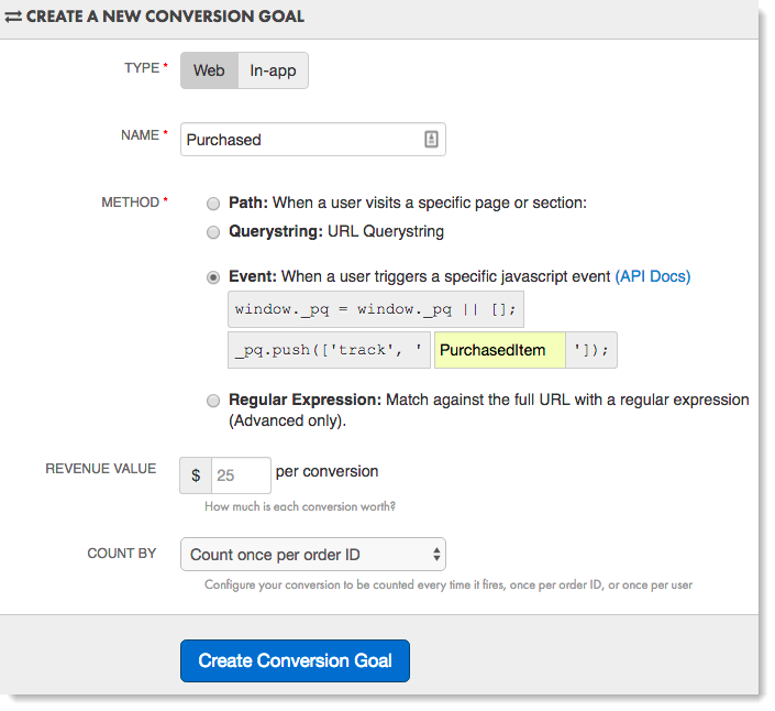 Create a conversion goal