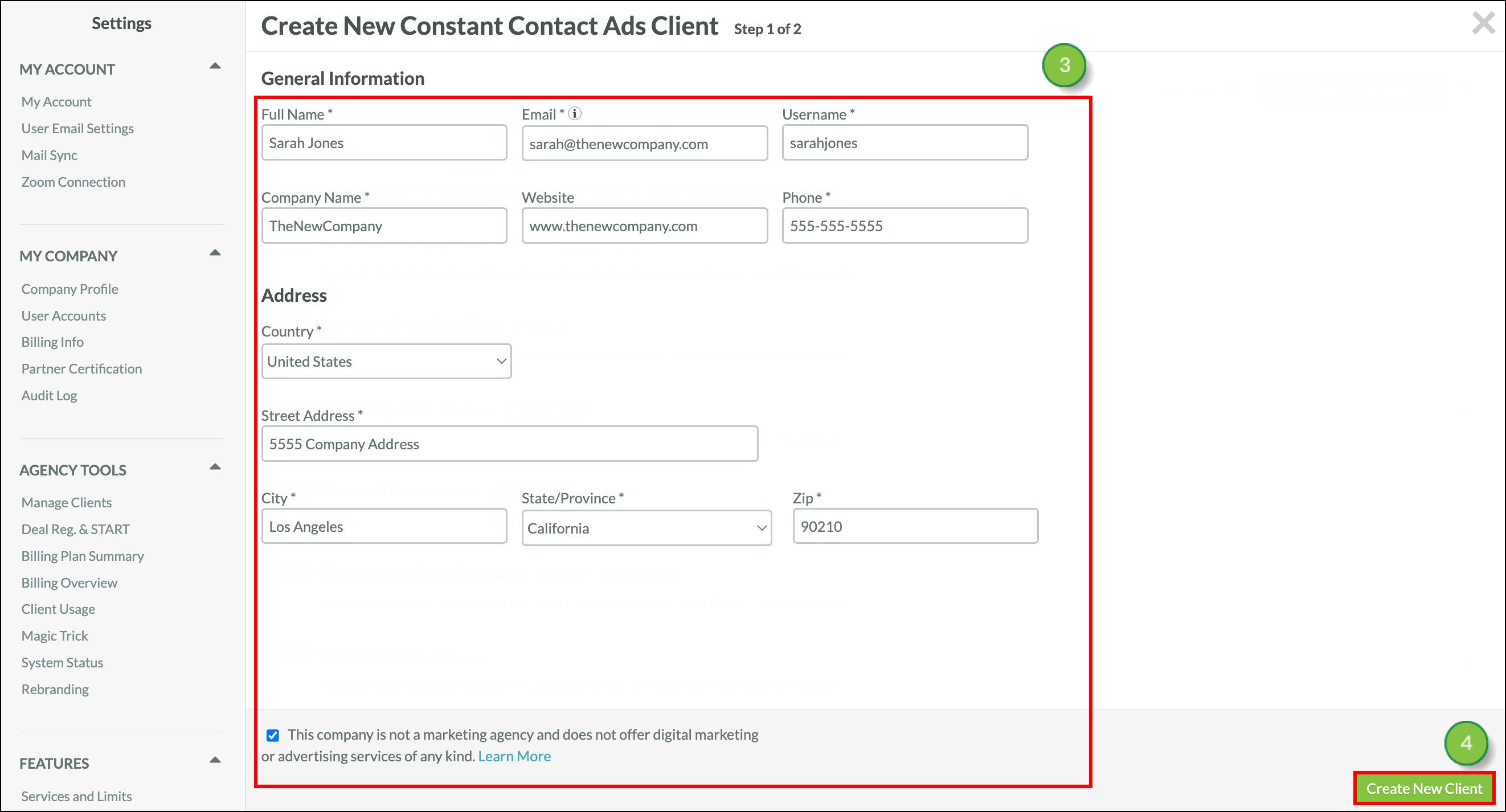 Click Create New Client