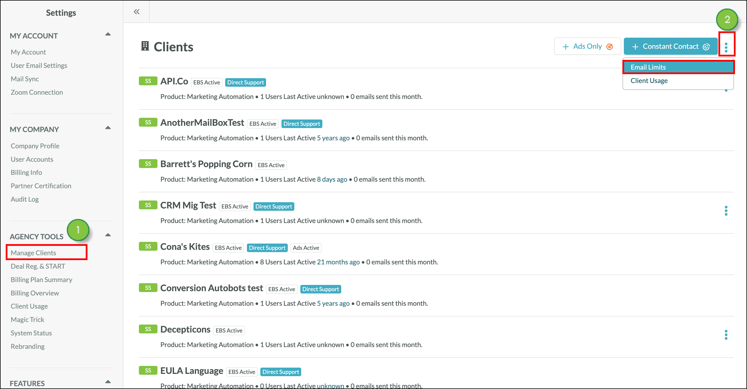 Click Options then Edit Email Limits