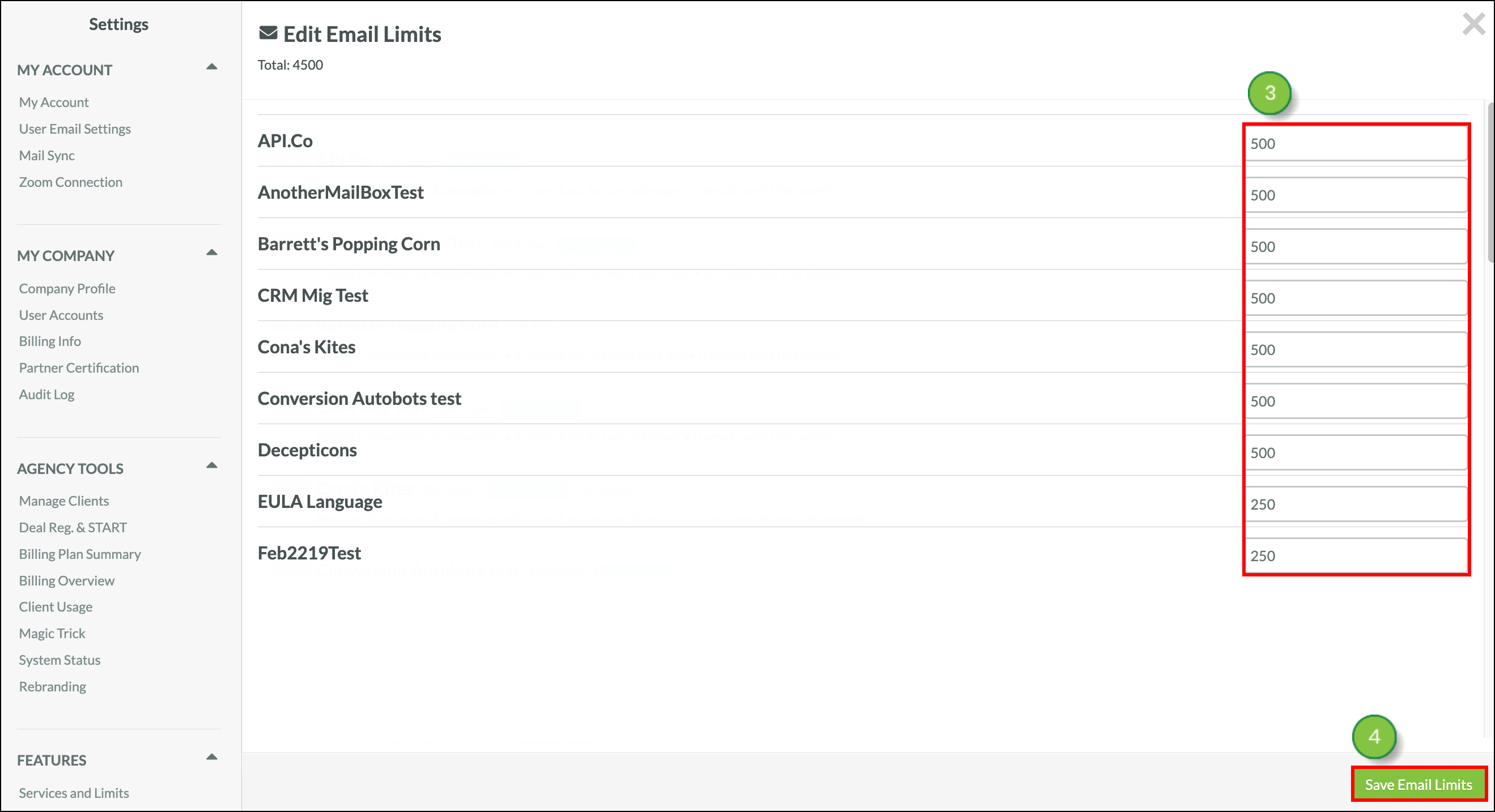 Click Save Email Limits