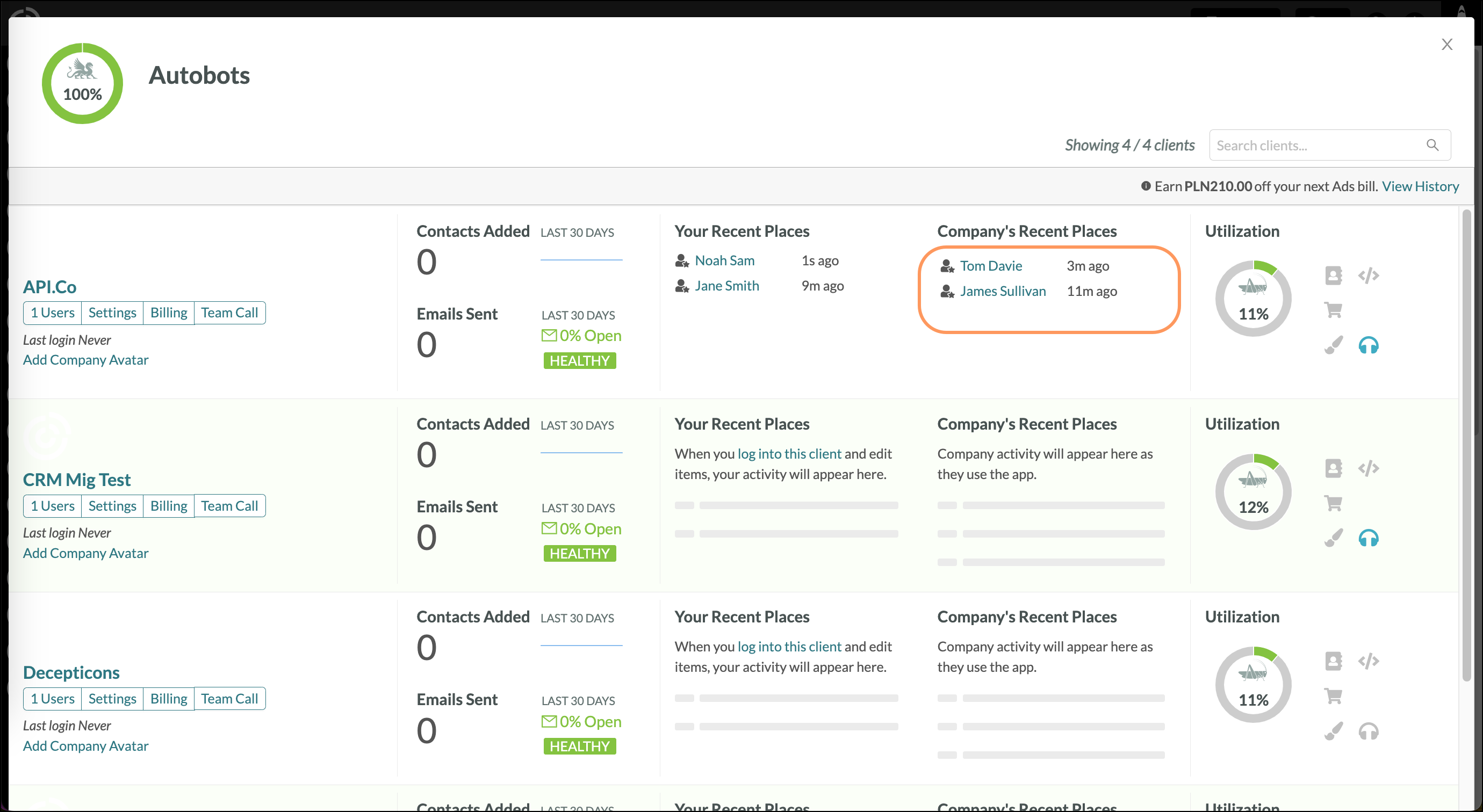 Company Activity Clicks