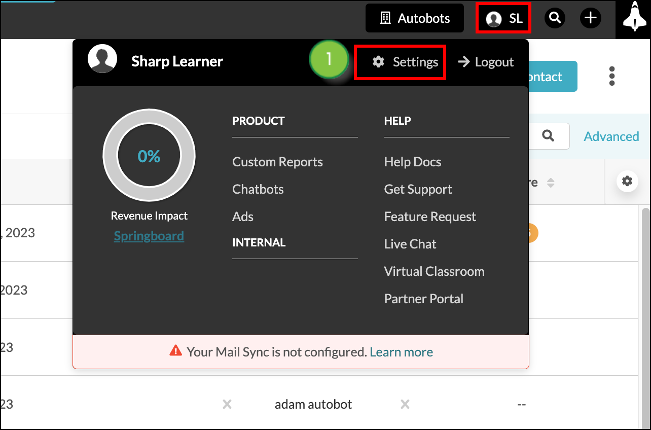 Click the user menu