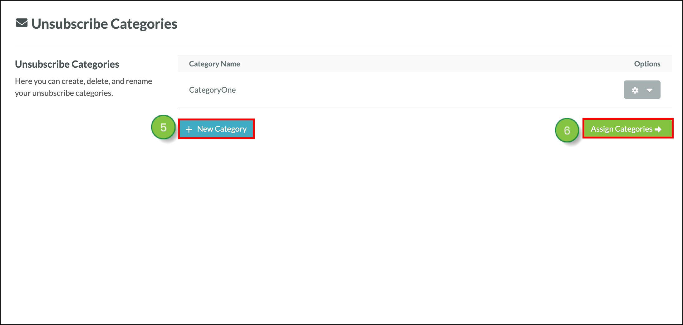 Create blue New Category button then green Assign Categories button