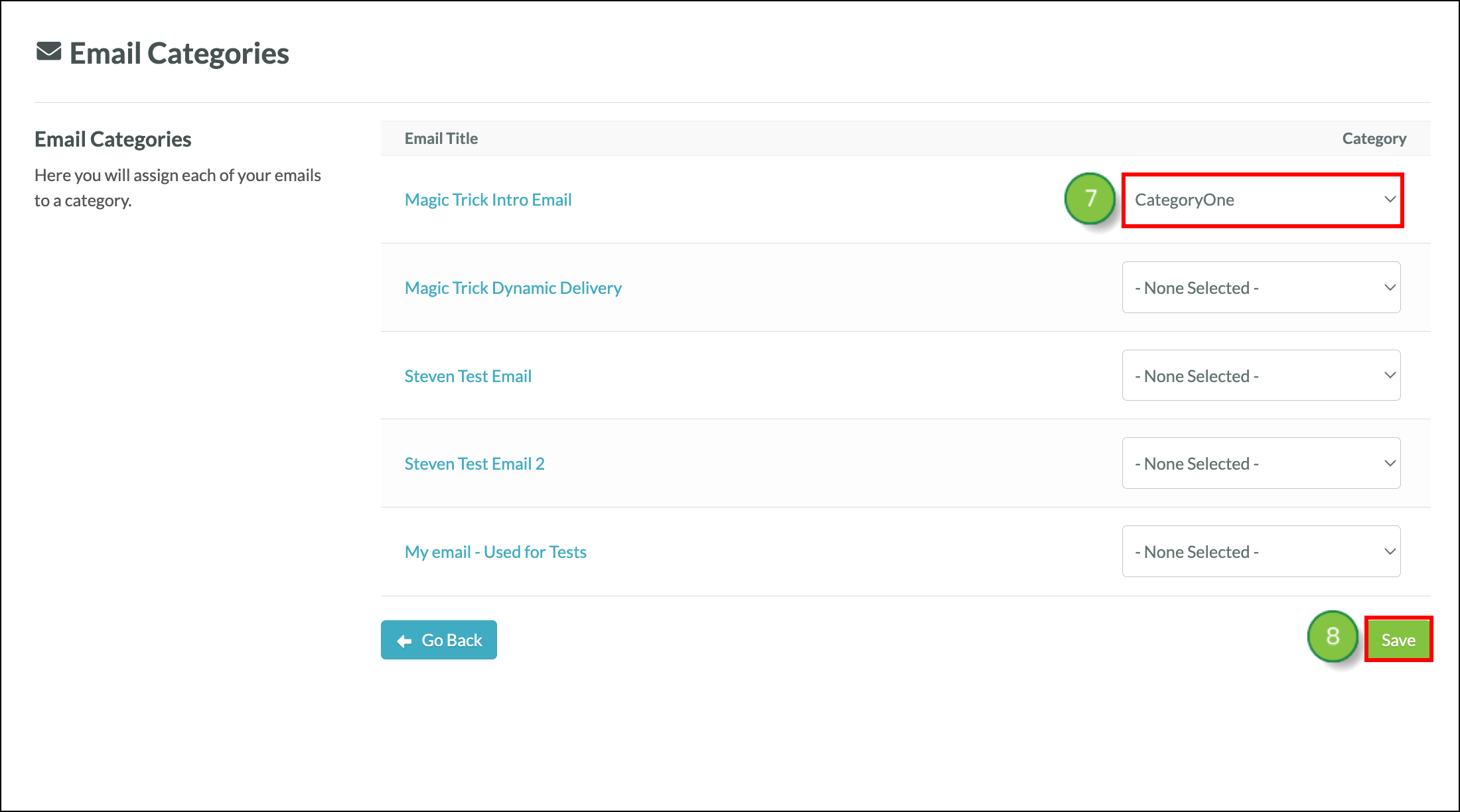 Use the category dropdown next to the preferred email