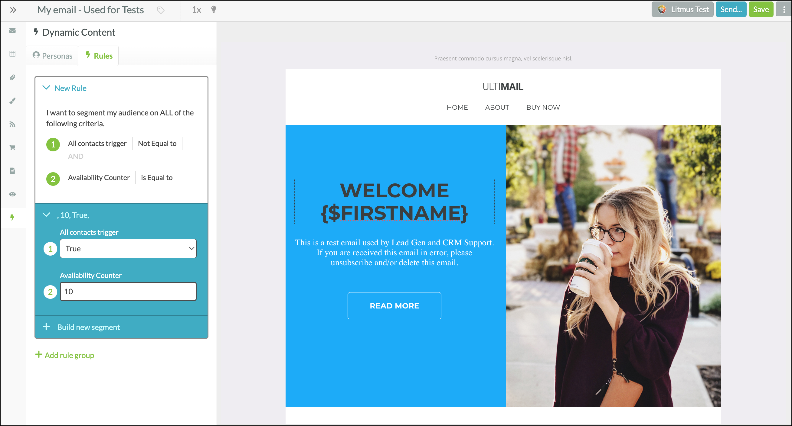 Example of an email where Dynamic content is used