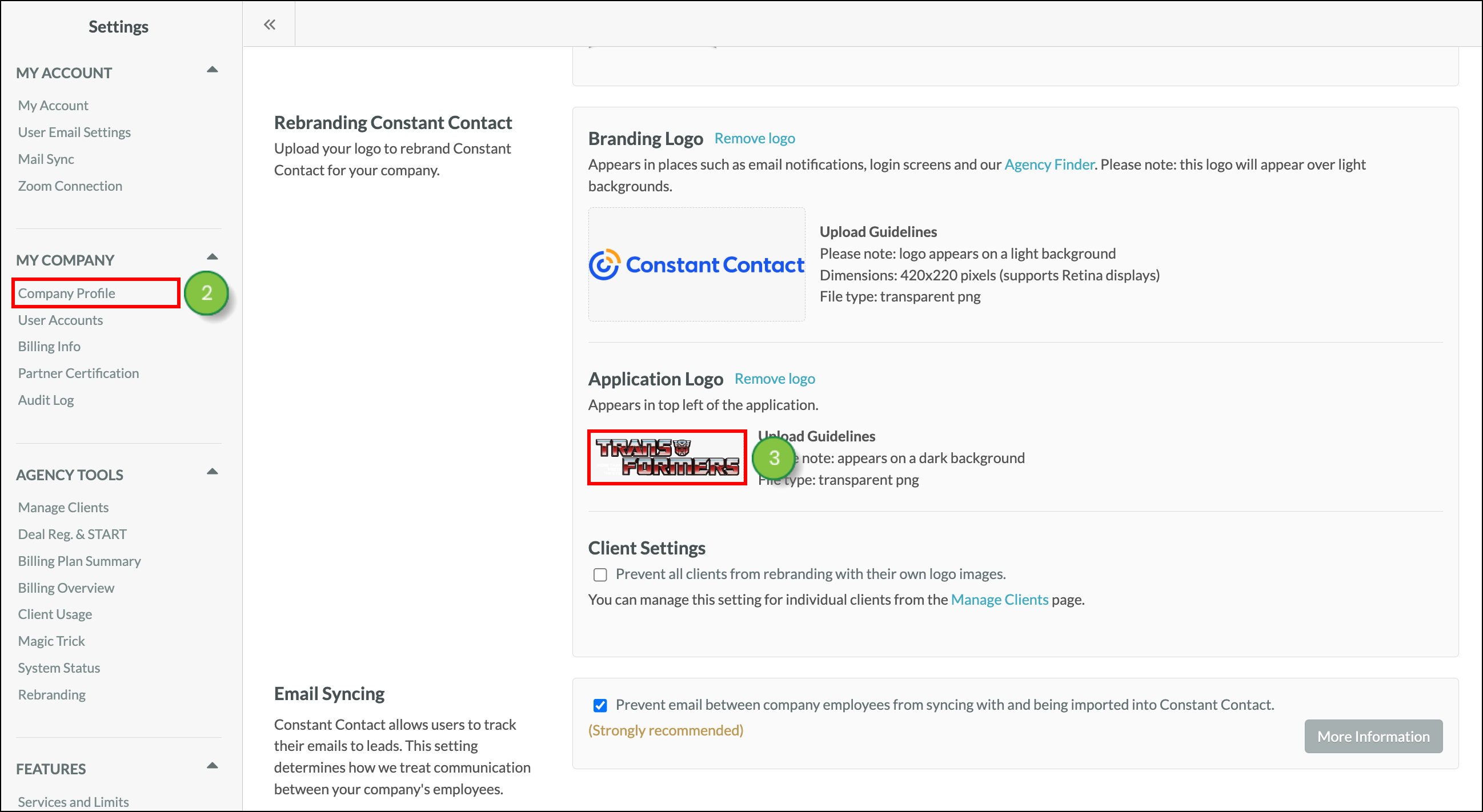 Click the image section under Application Logo