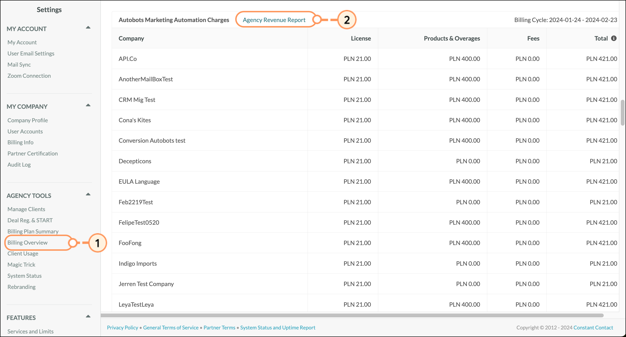 Click Agency Revenue Report link