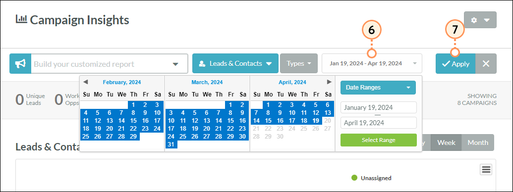 Select date range and apply