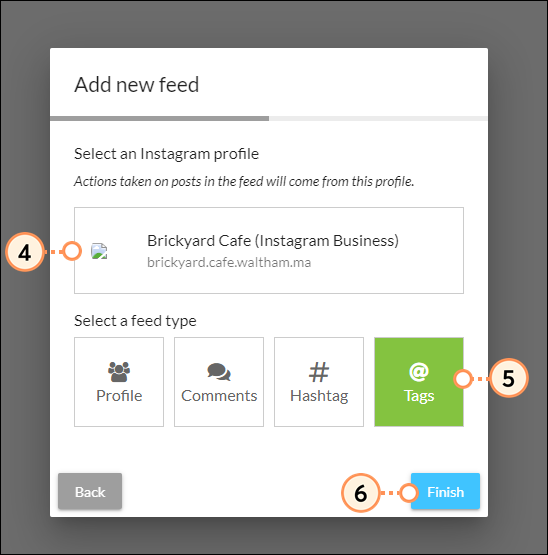 Select your Instagram profile and a feed type