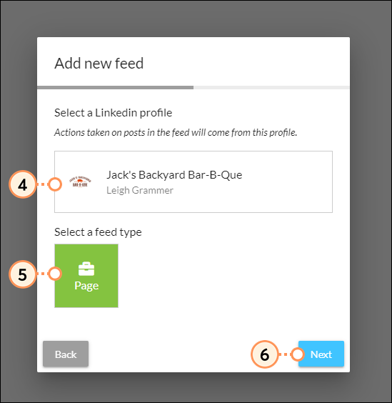 Select your LinkedIn profile and choose a feed type