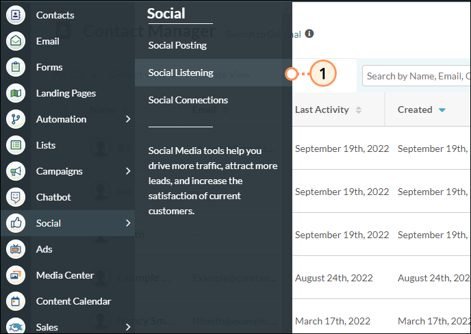 Social Listening Menu