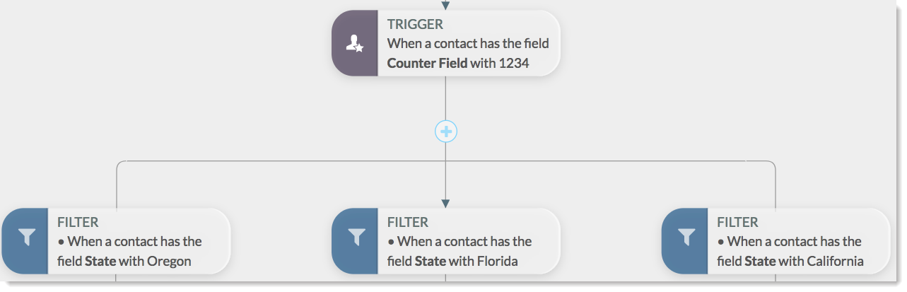 Example of filters branching a workflow