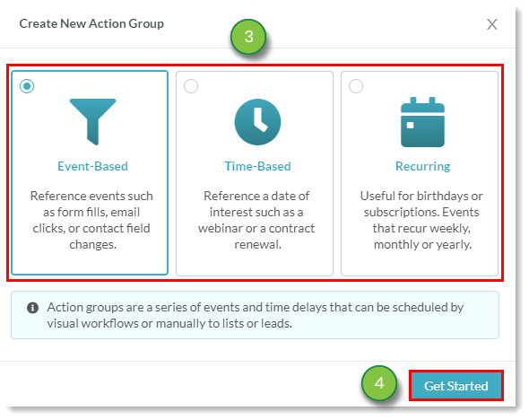Select the action group type then click OK.