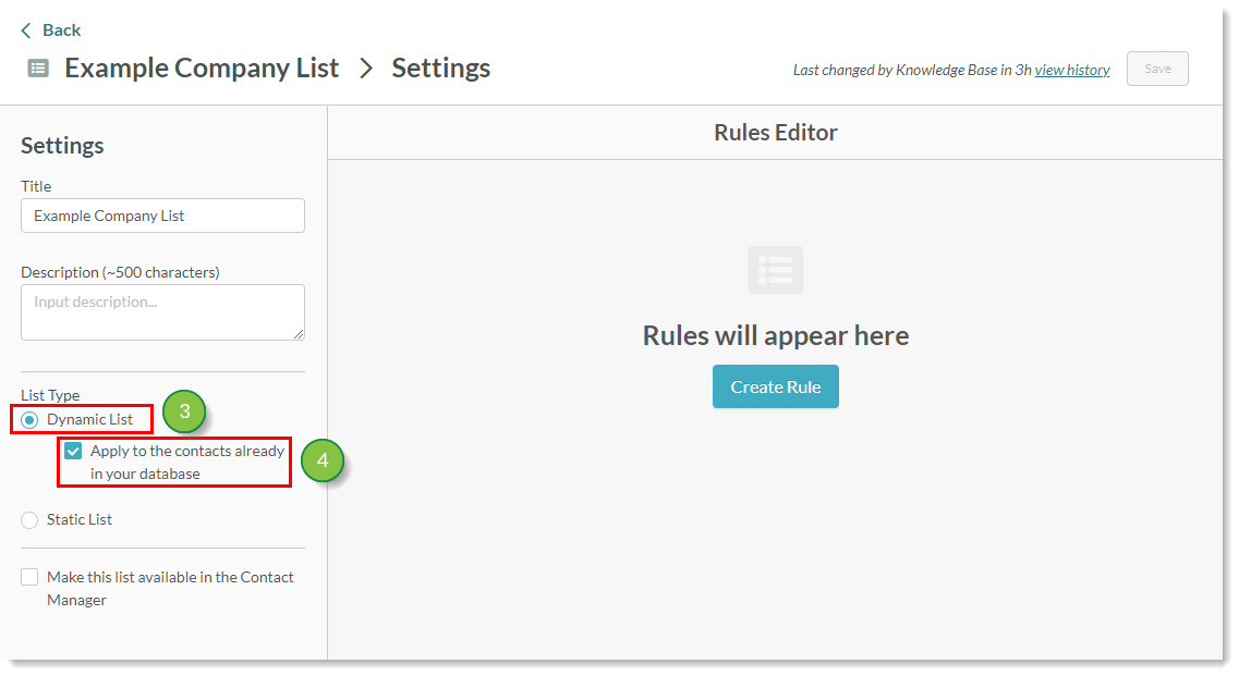List settings