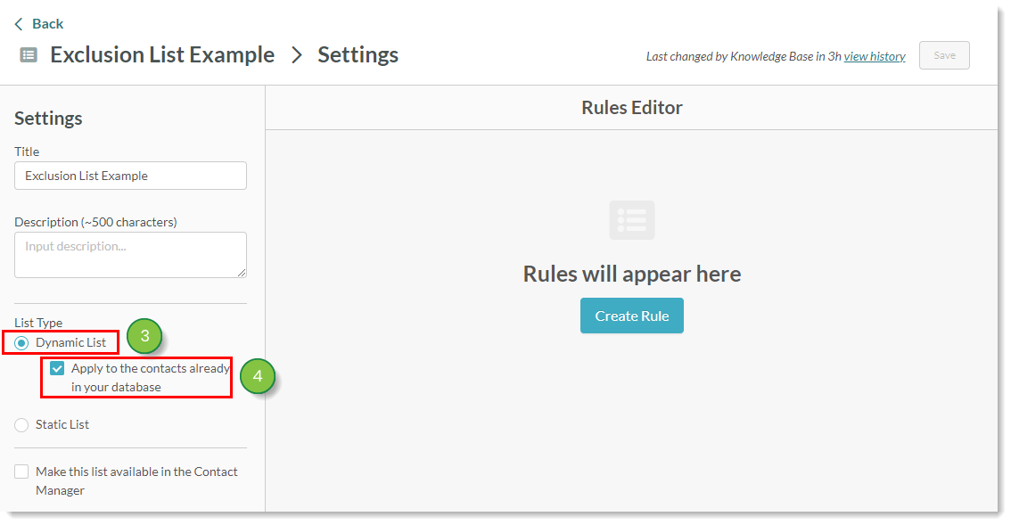 List settings
