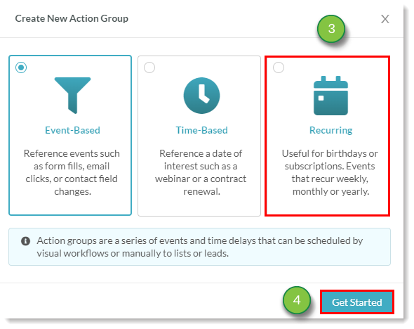 Choose the recurring option then get started button..
