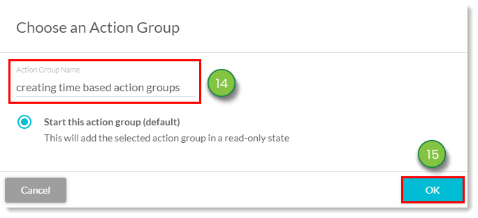 Select the action group previously created