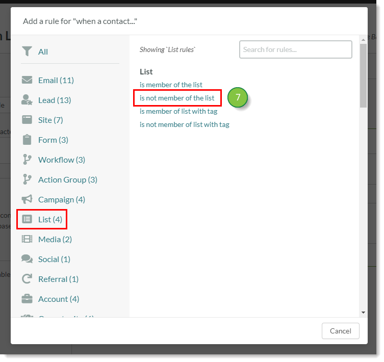 List rule options