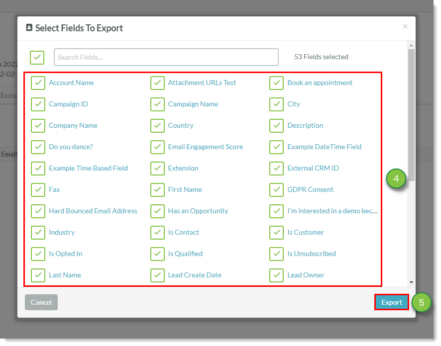 Select fields for export