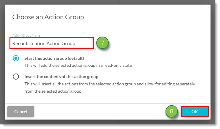 Action group settings