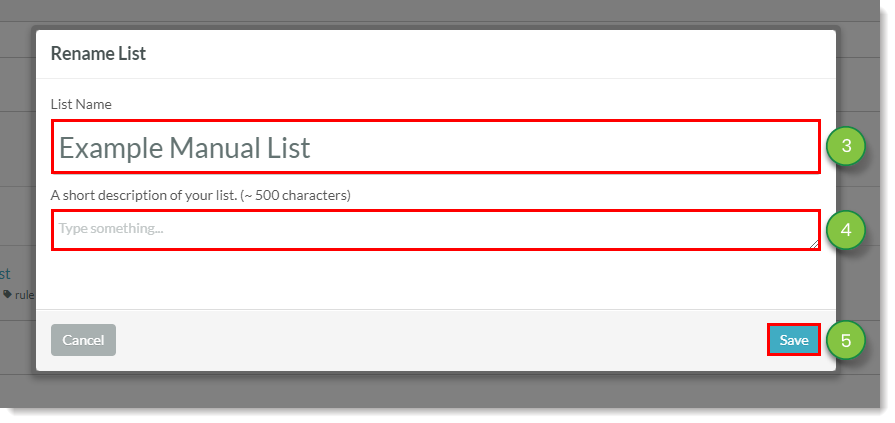 Enter the new list name