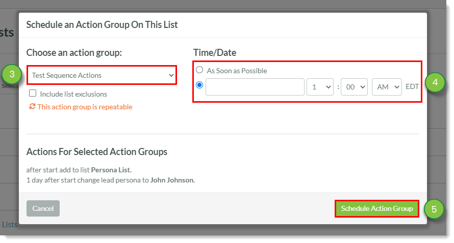 Selecting an action group