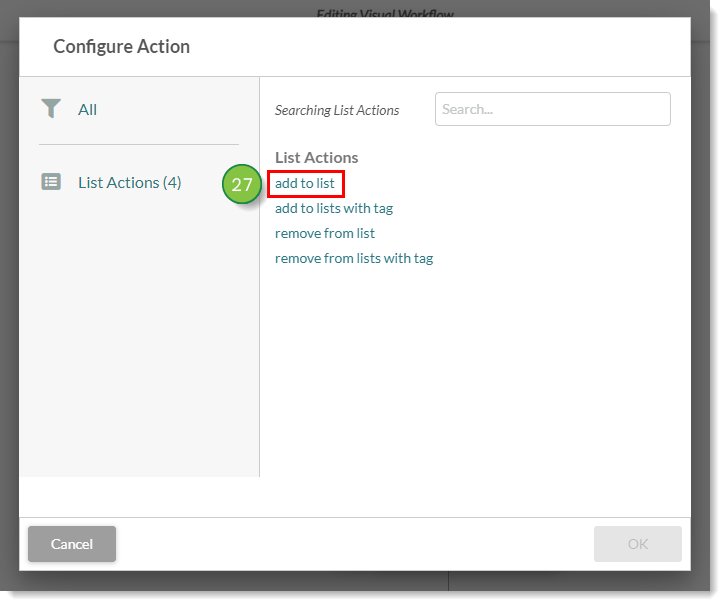 Select add to list action