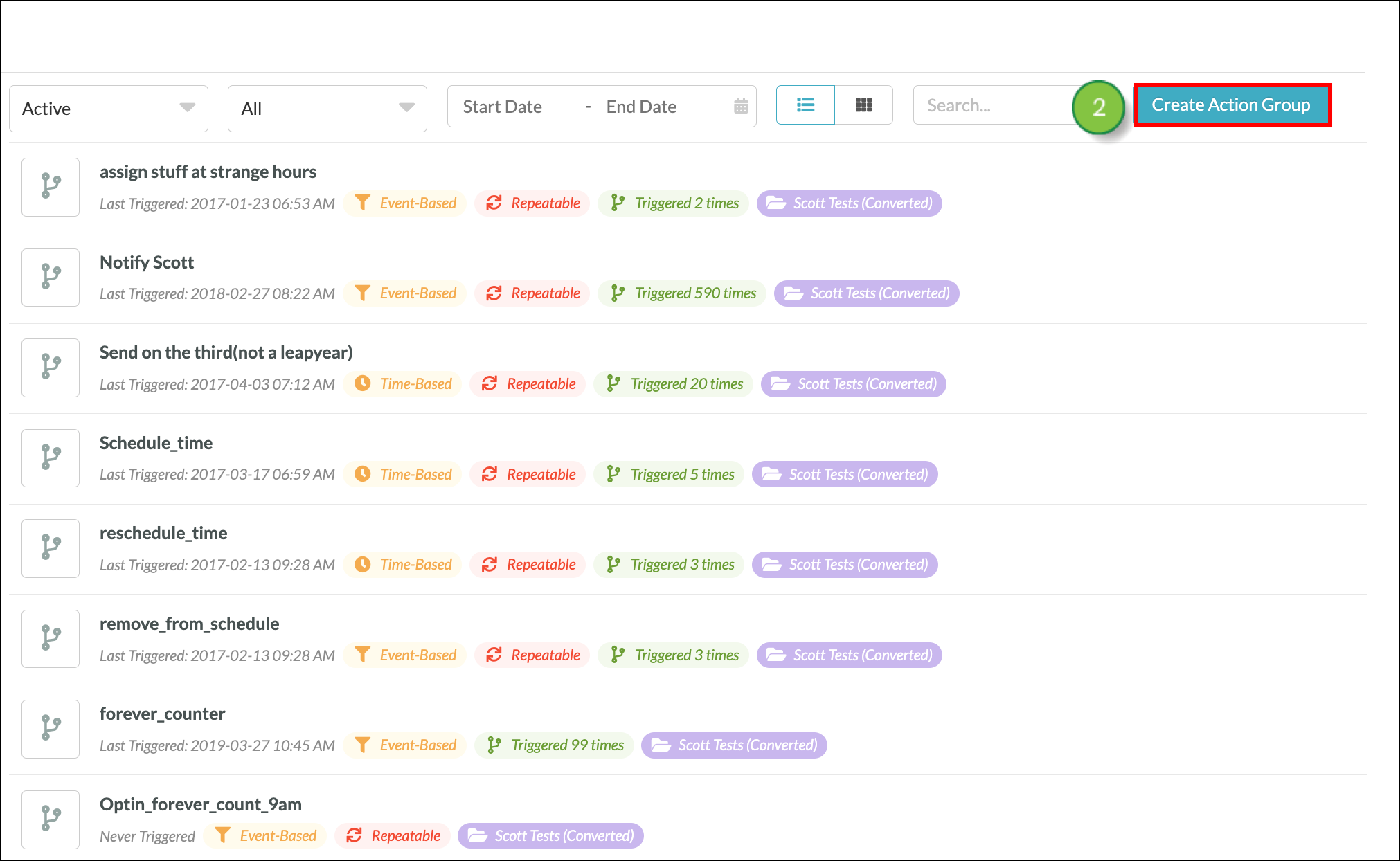 Blue Create Action Group button