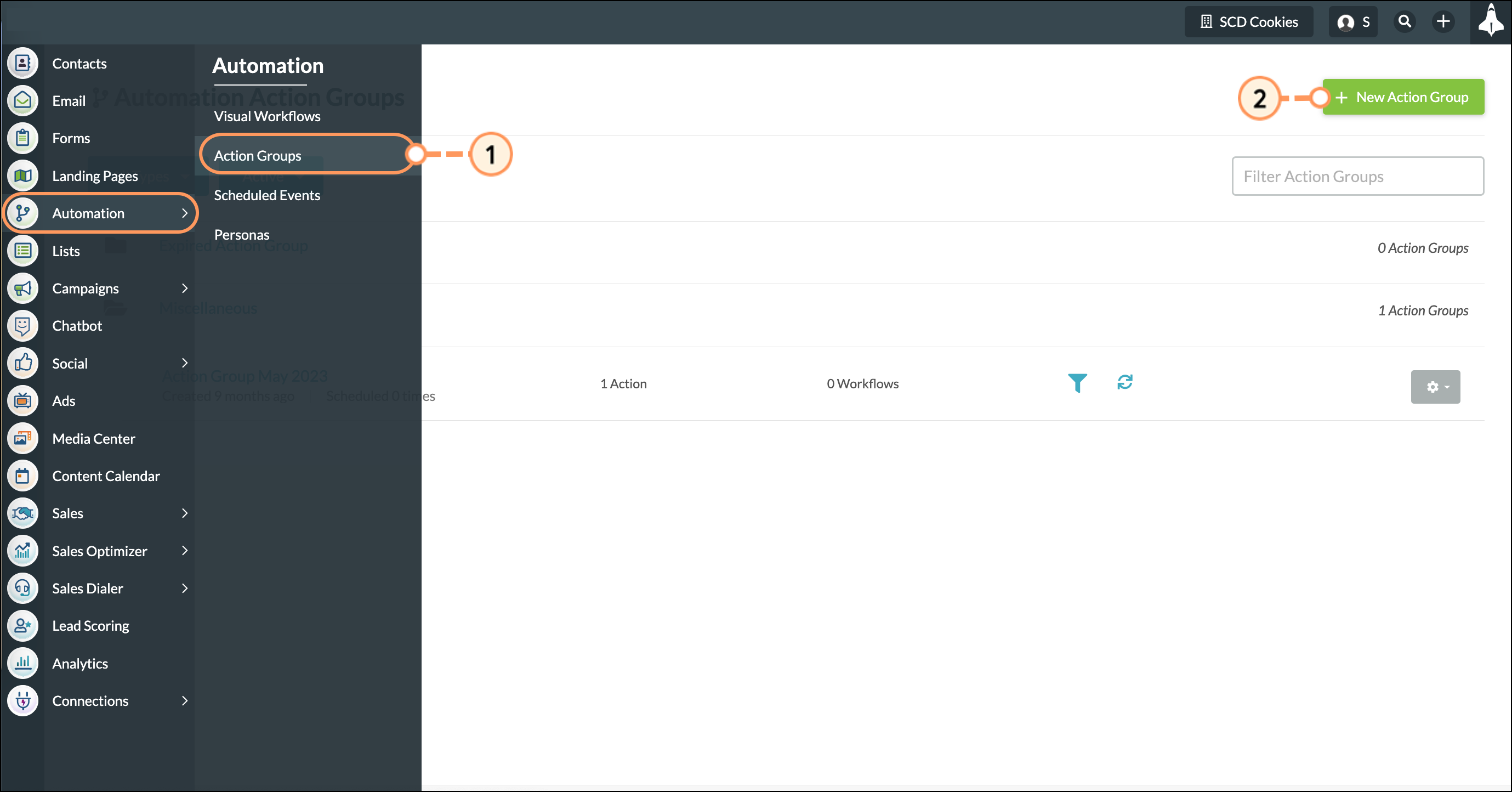 Click Automation then Action Group