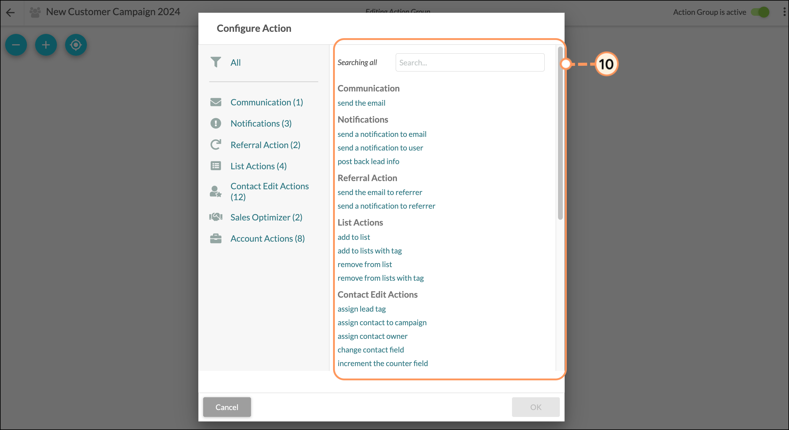 Select the Action Group type