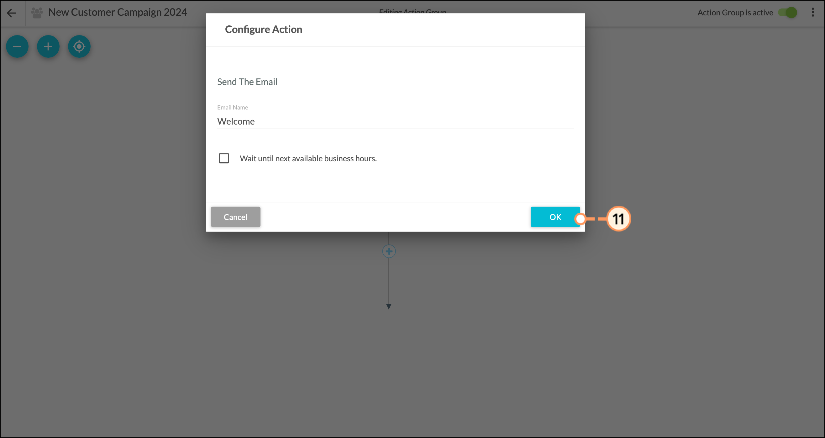 Select action parameters 