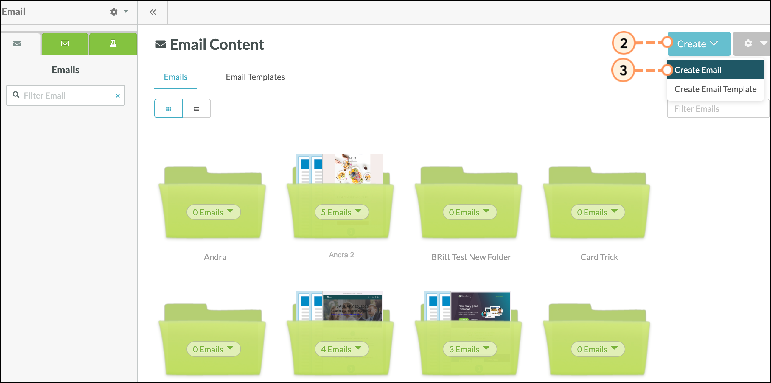 Create a new email by clicking the blue Create button