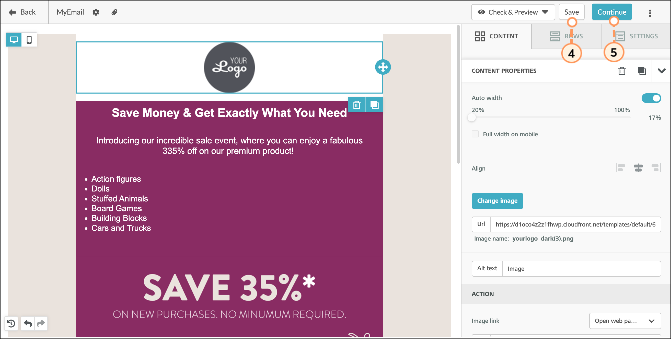 Click Save then click Continue in top right corner