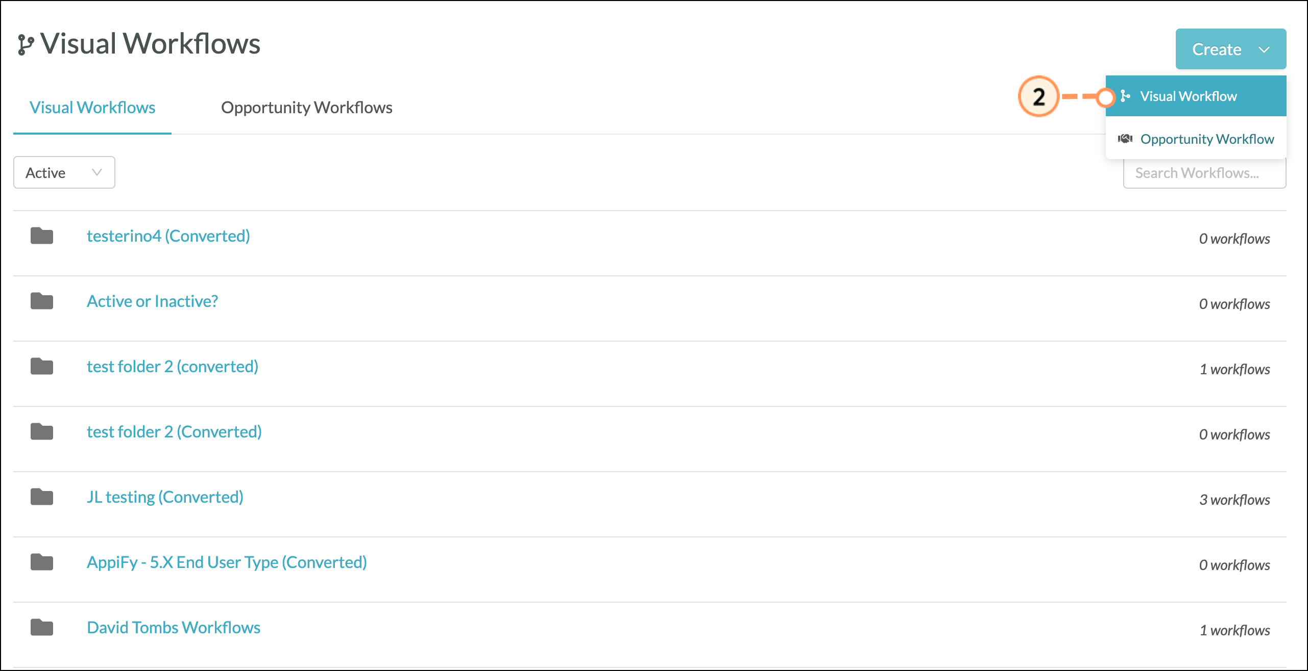 Click Create then click Visual Workflow