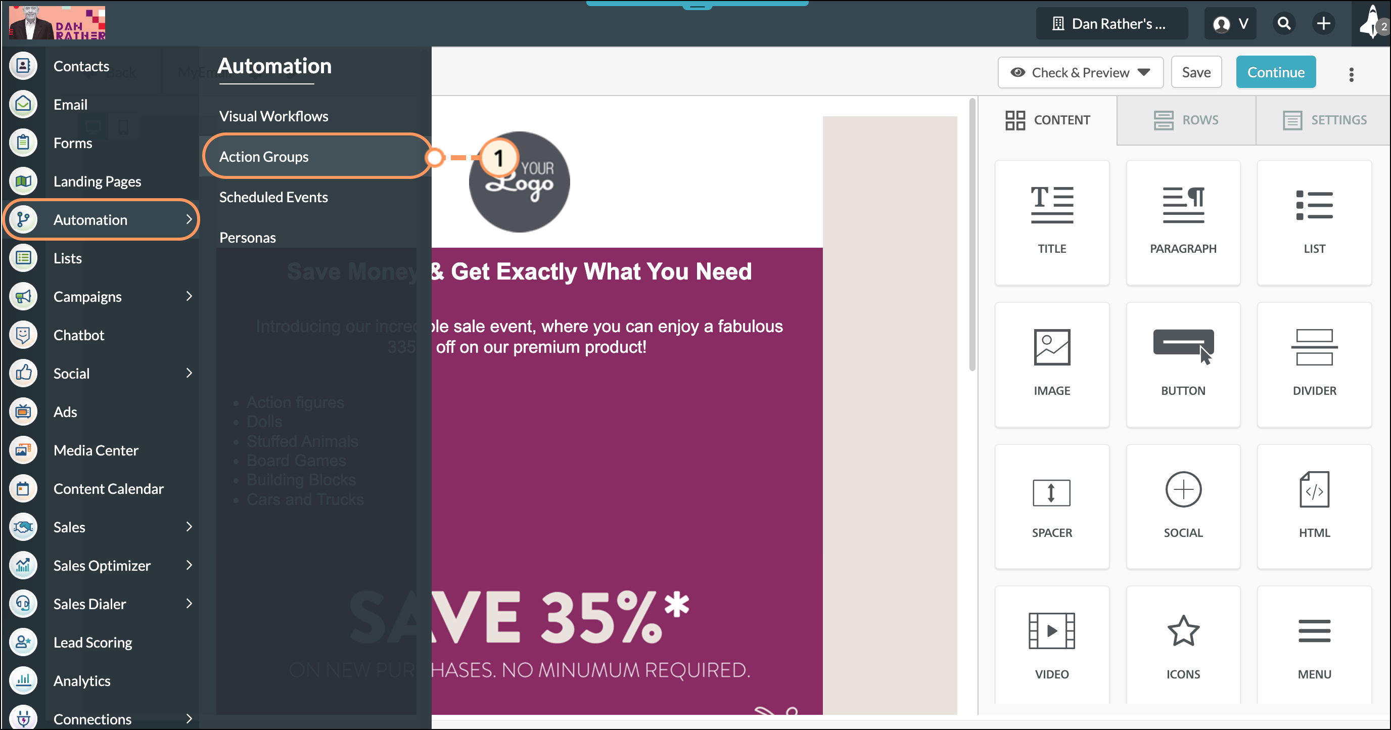 Click Automations then Action Groups
