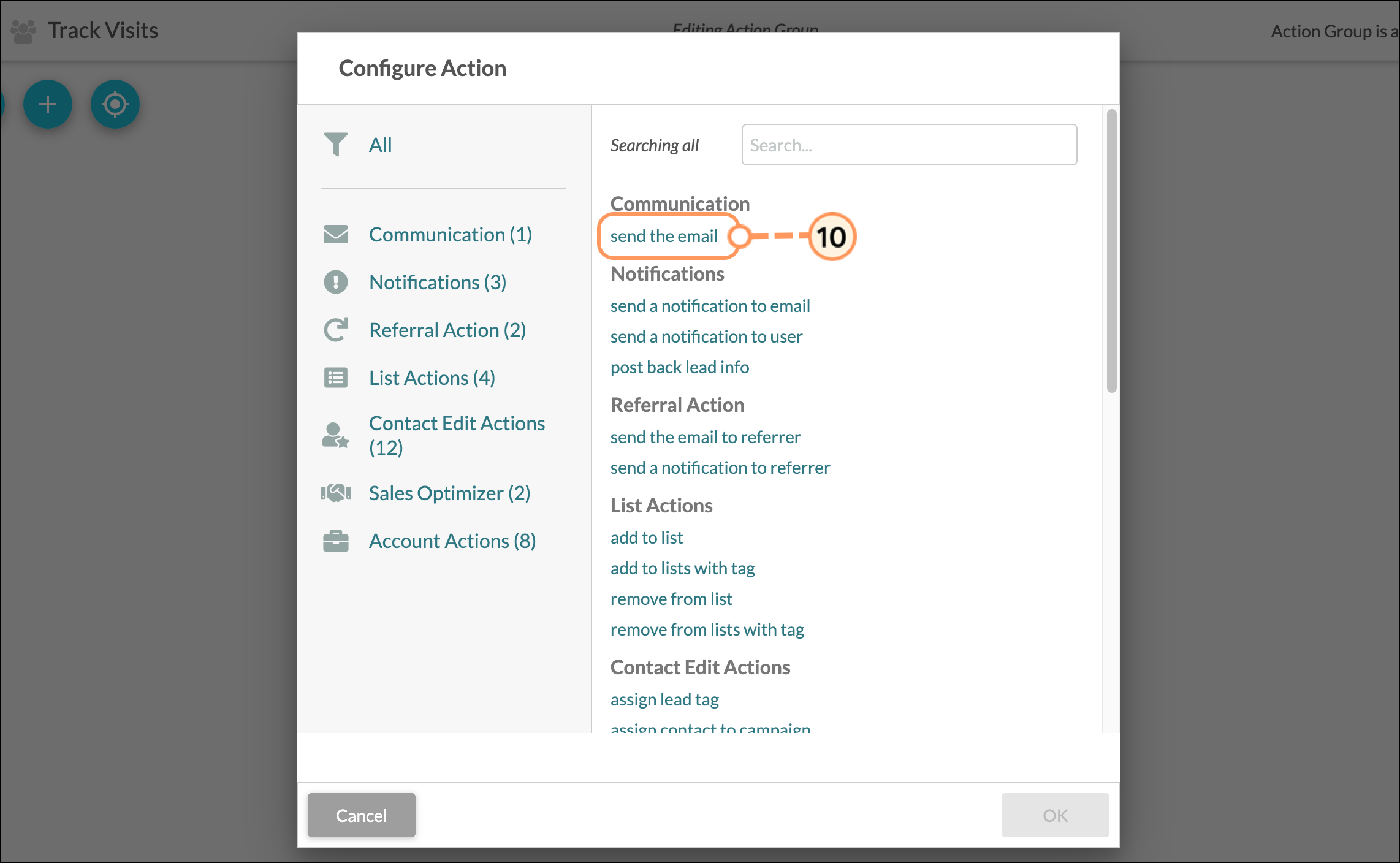 Select Send the email from the Communication section