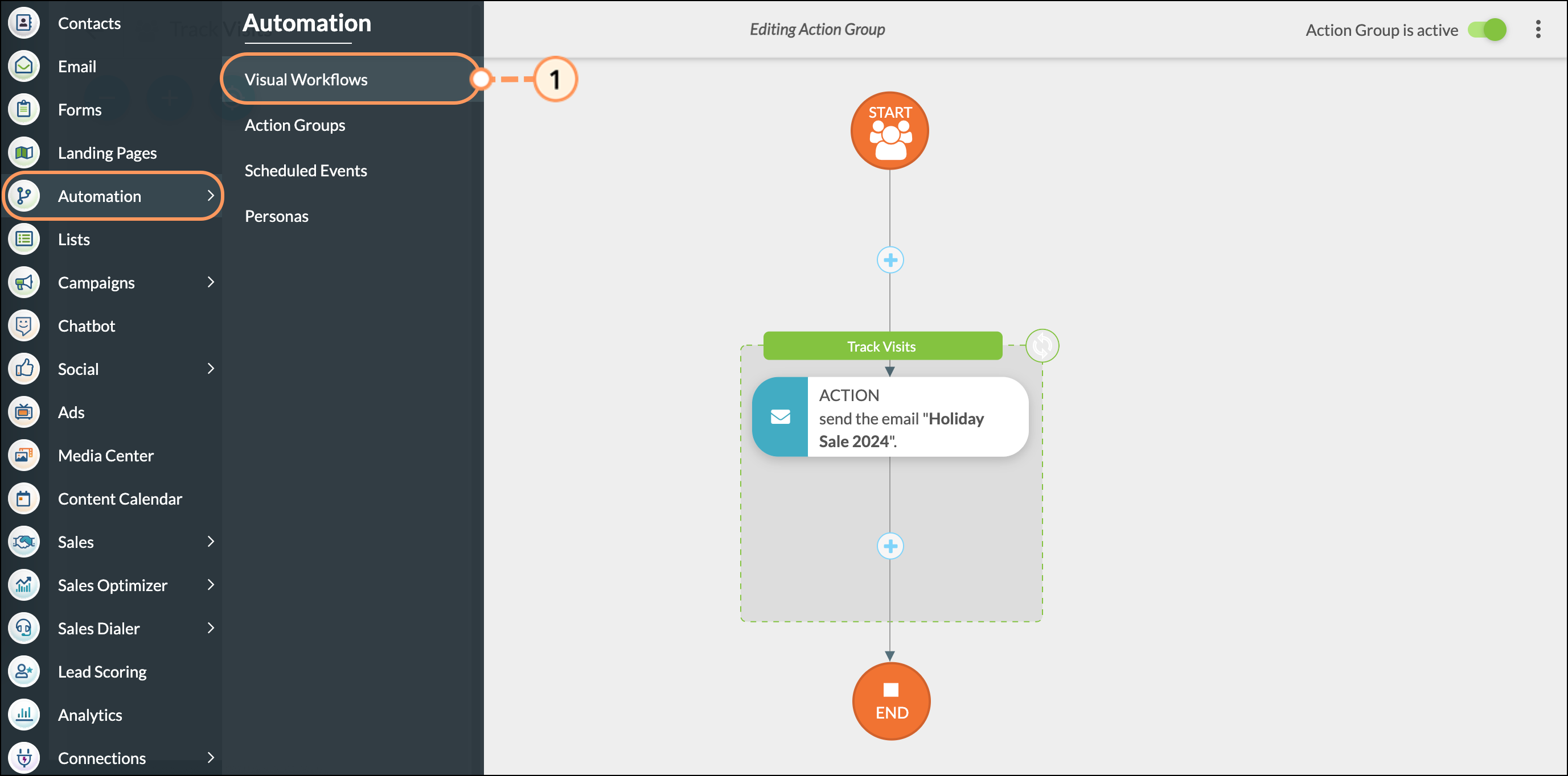 Click Automations then Visual Workflow