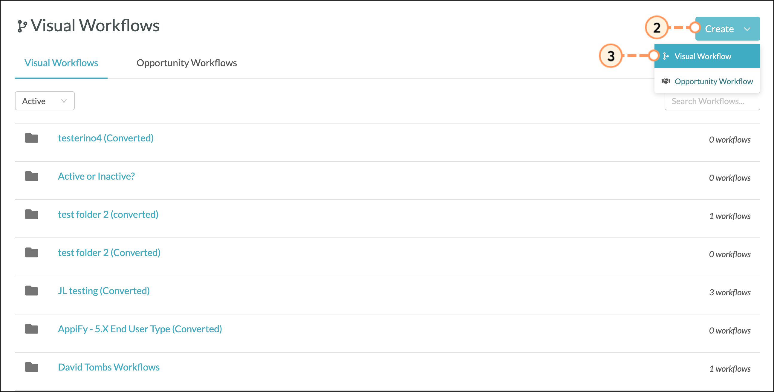 Click Create and choose Visual Workflow