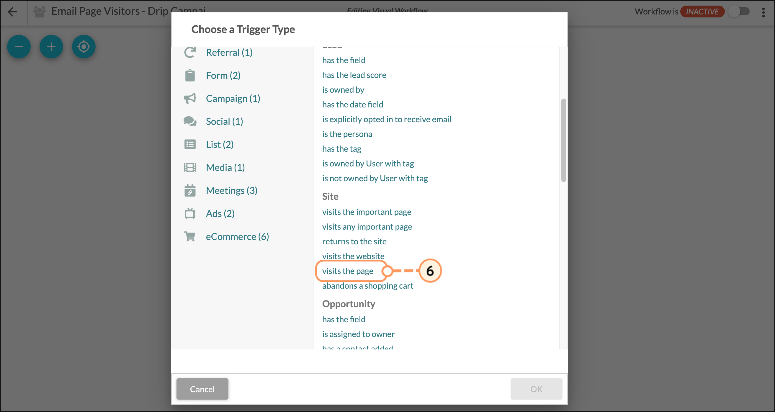 Click the Visits the page trigger