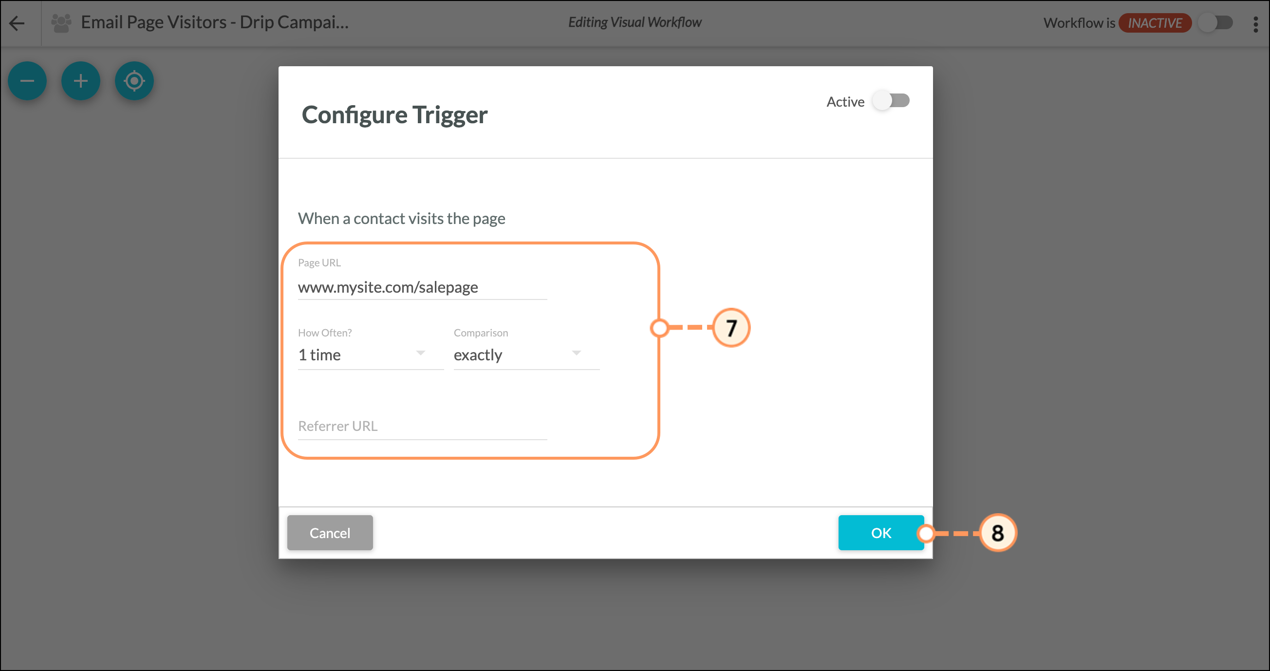 Set trigger settings then click OK