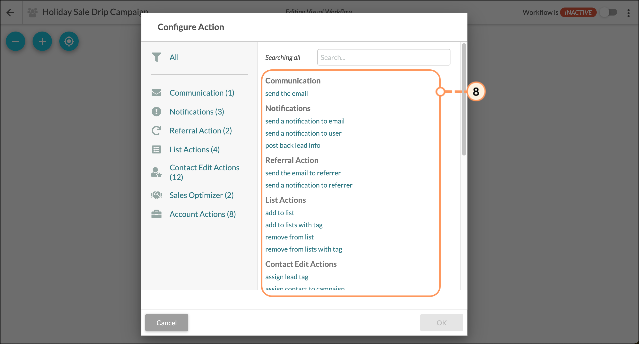 Select an Action from the list