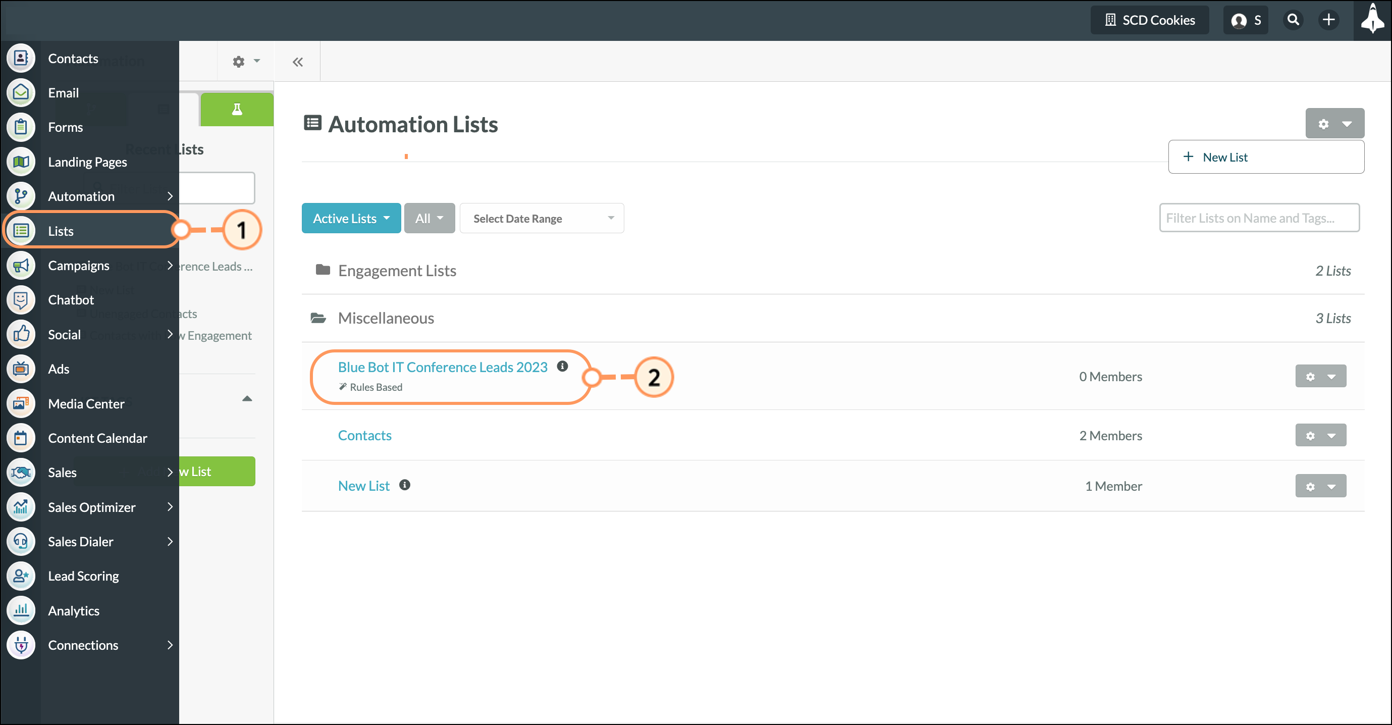 Select Lists in the left toolbar then click the list title