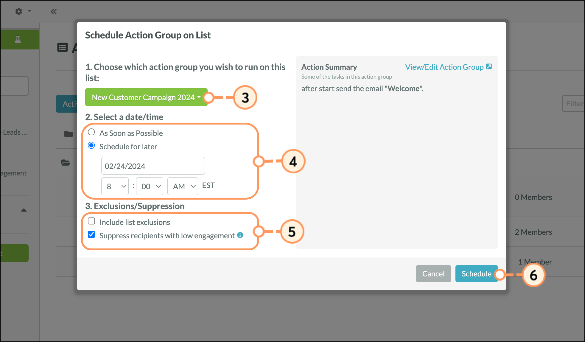 Set Action Group details and Schedule