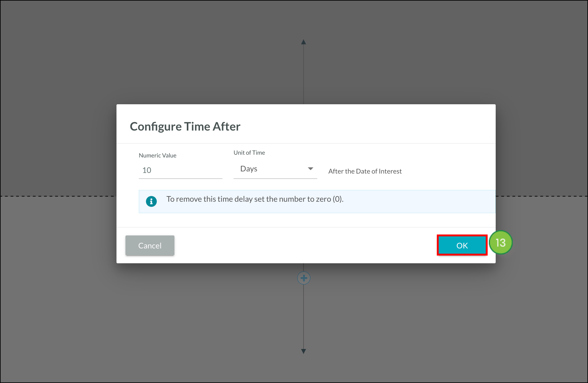 numerical value, unit of time, blue OK button