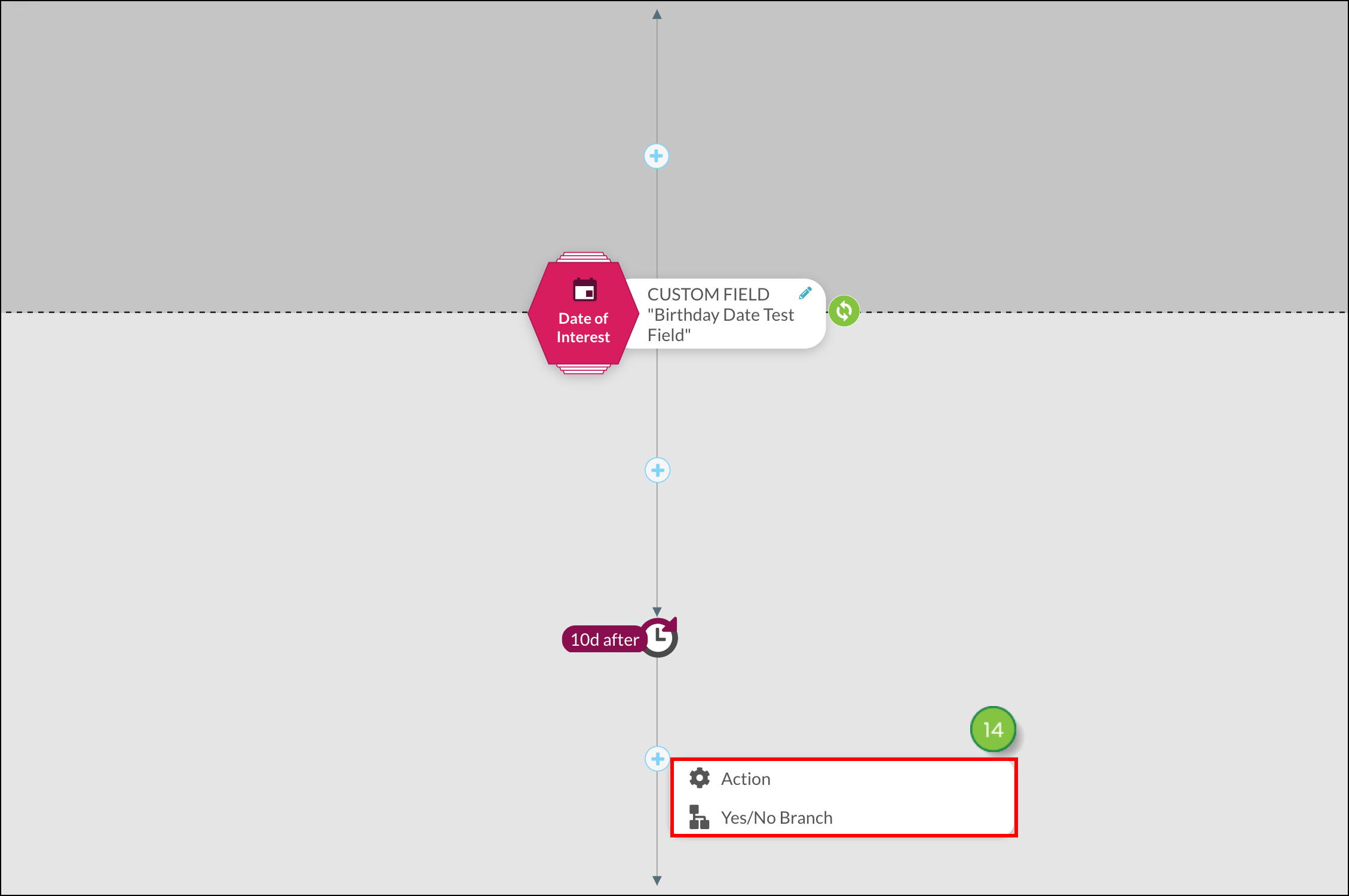 plus sign popup below newly created time dely