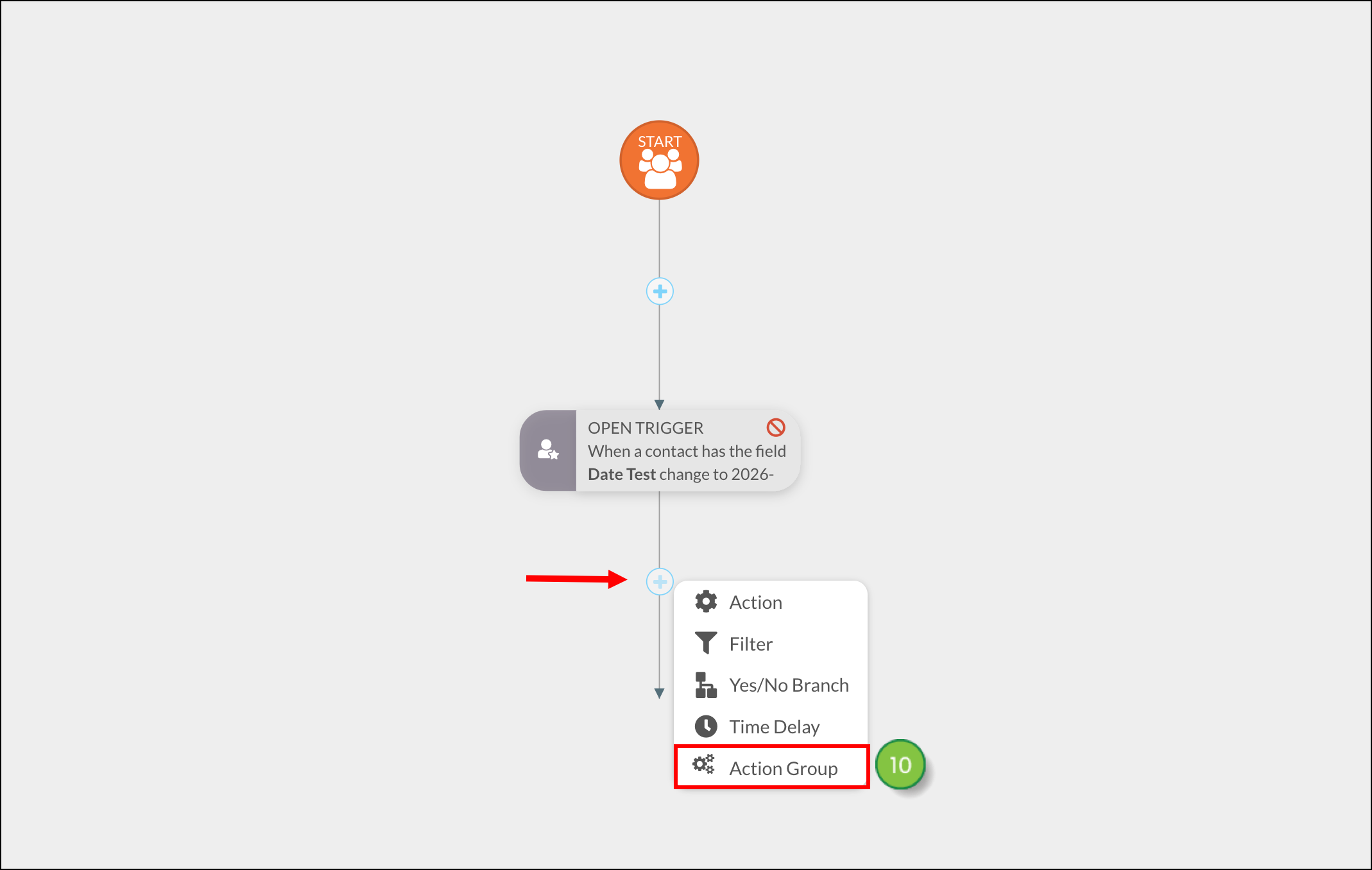 Expanded action menu-action group at the bottom of the list
