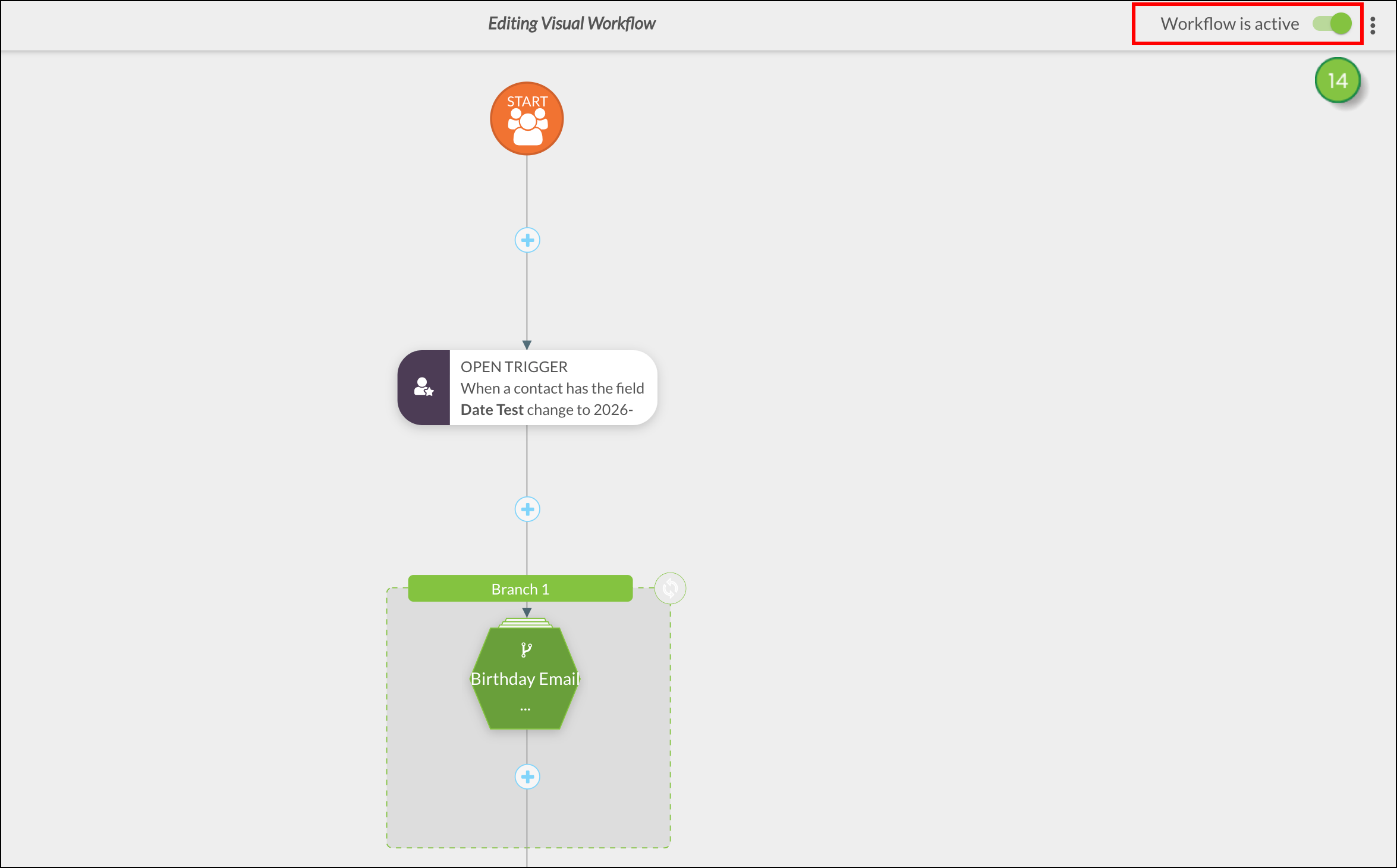 Green Active toggle in the top right corner