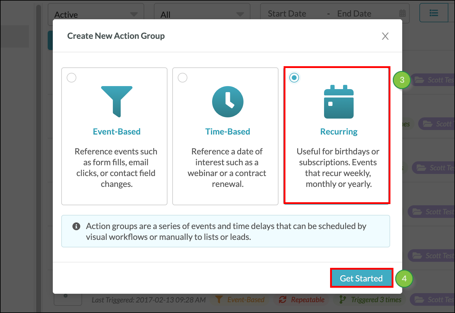 Recurring tab selected and blue Get Started button