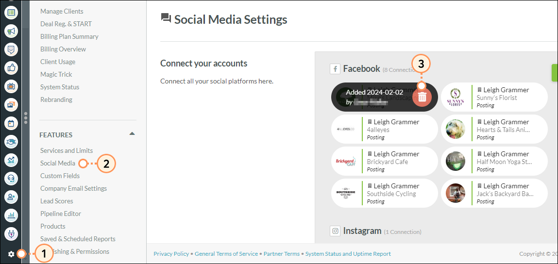 Delete Facebook connection